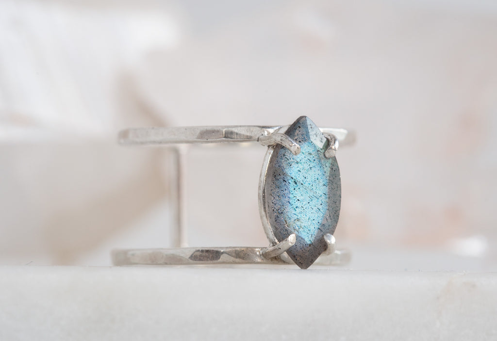 White Gold Labradorite Cage Ring