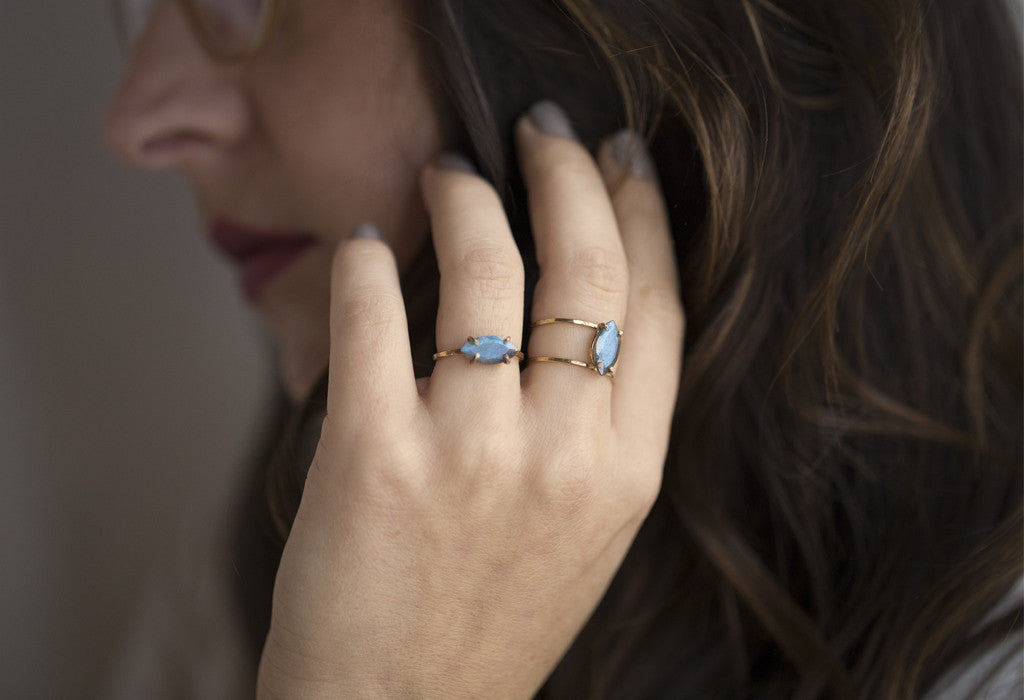 Labradorite Cage Rings on Model