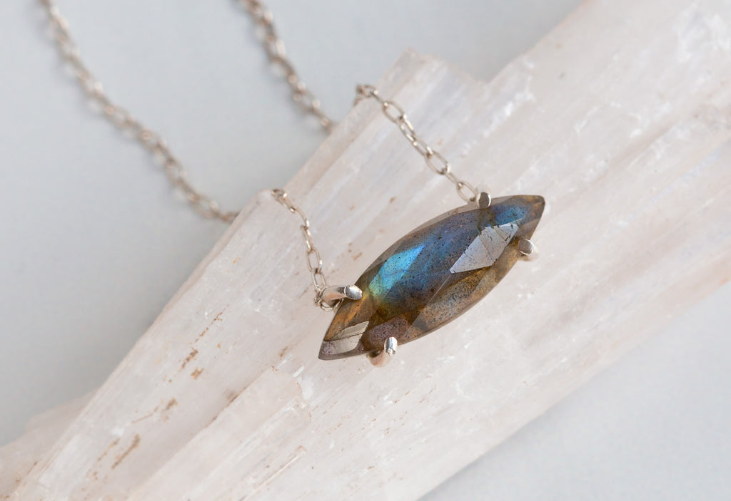 Labradorite Marquise Necklace on White Crystal