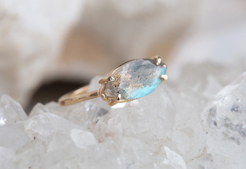 Labradorite Marquise Ring on White Crystal