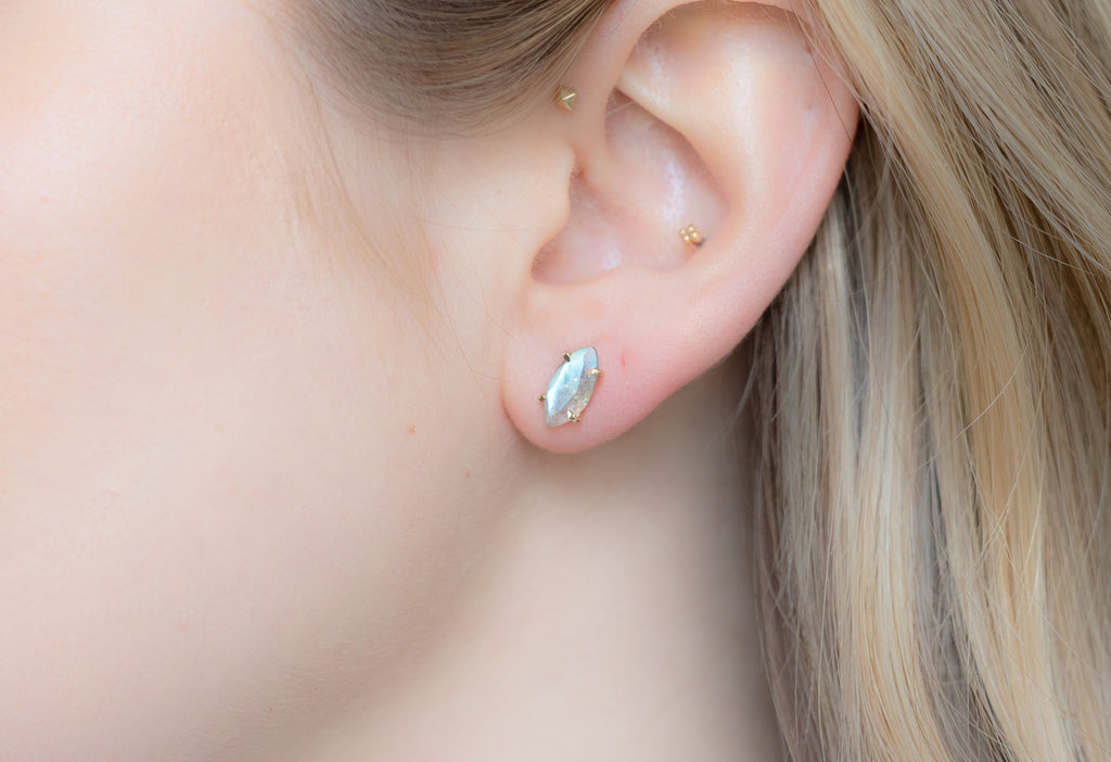 Labradorite Marquise Stud Earrings on Model