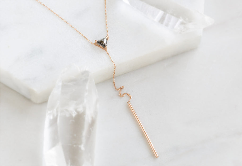 Trillion Diamond Lariat Necklace in Rose Gold