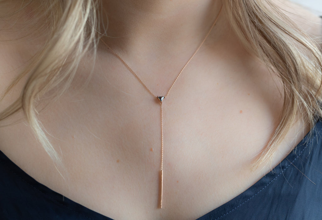 Trillion Diamond Lariat Necklace in Rose Gold