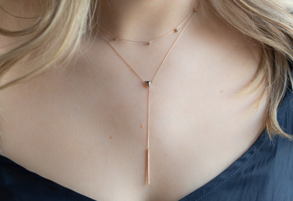 Trillion Diamond Lariat Necklace layered on model