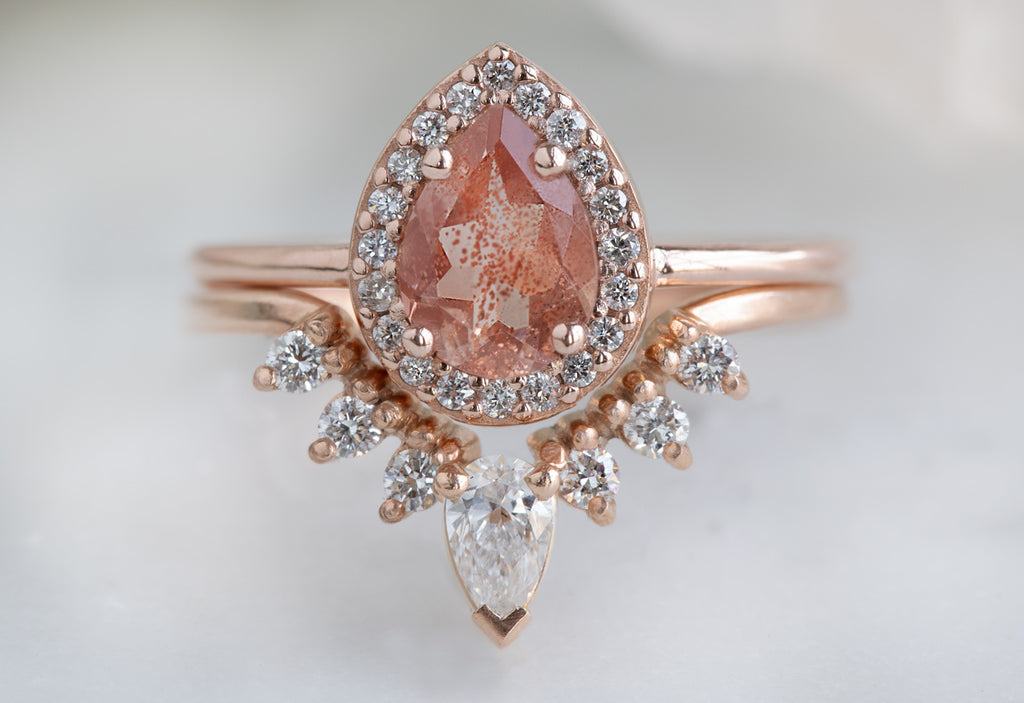 The Dahlia Ring with a Pear-Cut Sunstone