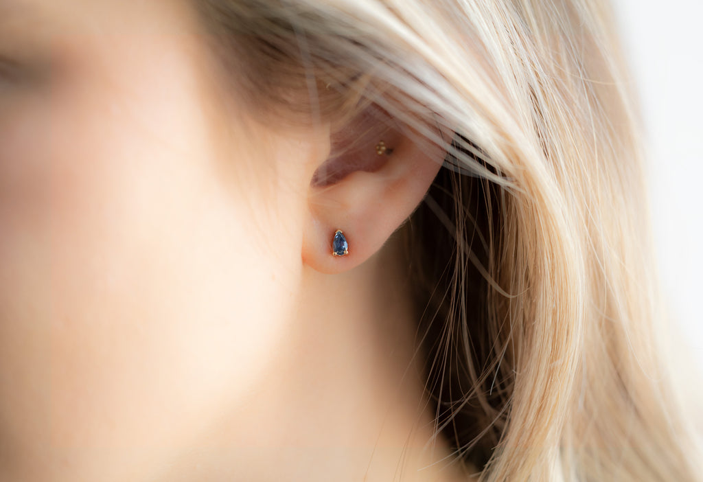 Montana Sapphire Stud Earrings on Model