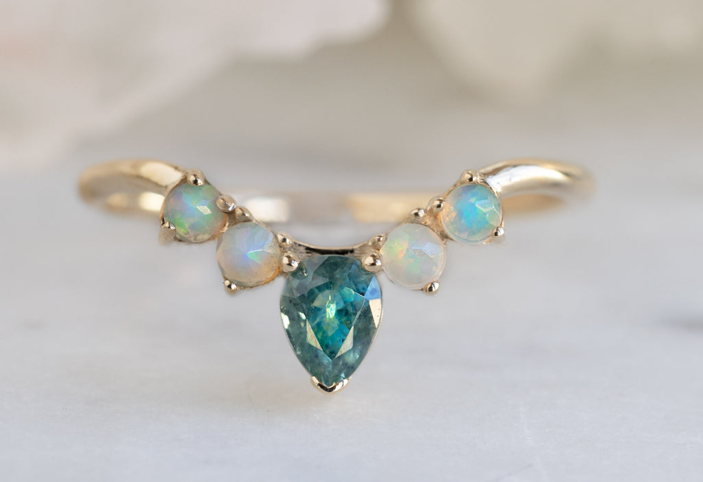 Montana Sapphire + Opal Sunburst Stacking Ring