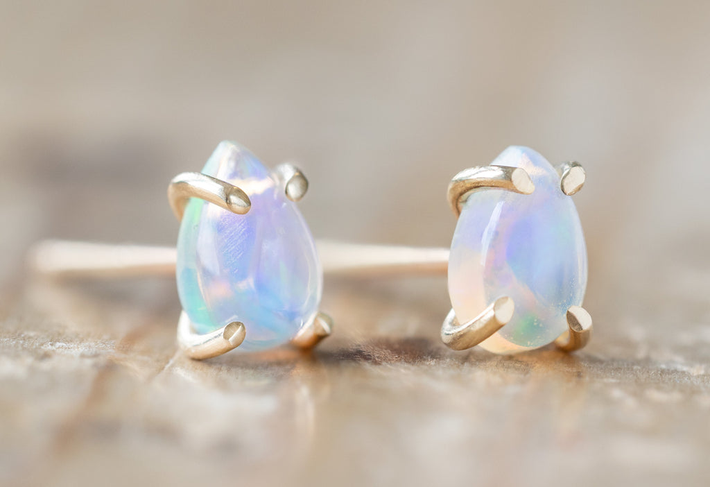 Opal Teardrop Stud Earrings in 14k Yellow Gold