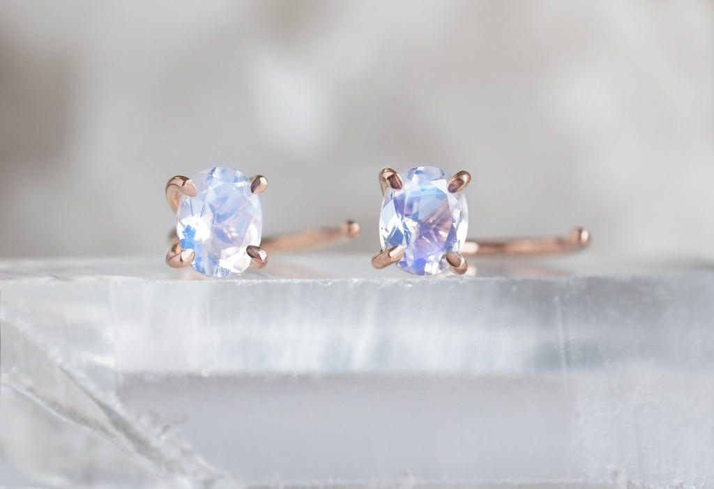 Rainbow Moonstone Huggie Stud Earrings