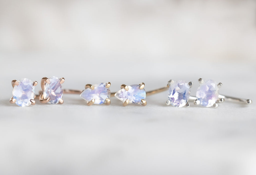 Rainbow Moonstone Huggie Stud Earrings in all Metal Colors