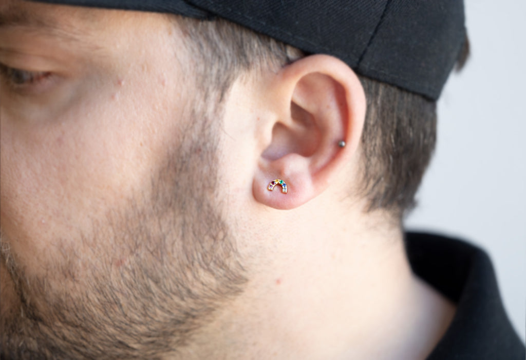 Rainbow Stud Earrings on Model