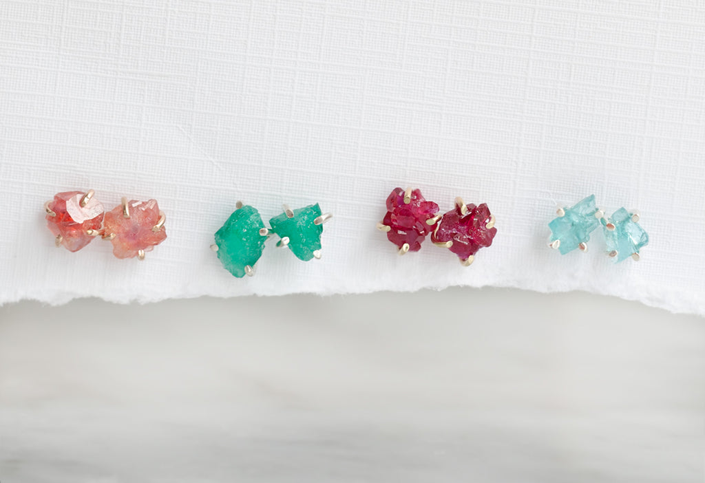 Raw Gemstone Stud Earrings