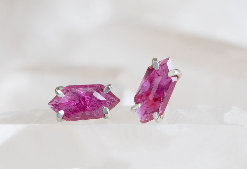 Natural Rose Cut Ruby Hexagon Stud Earrings in Sterling Silver