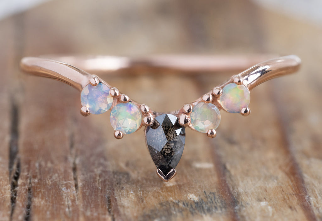 Opal and Diamond Sunburst Stacking Band Rose Gold