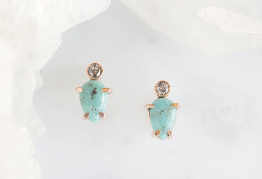 Rose Gold Turquoise + Diamond Stud Earrings