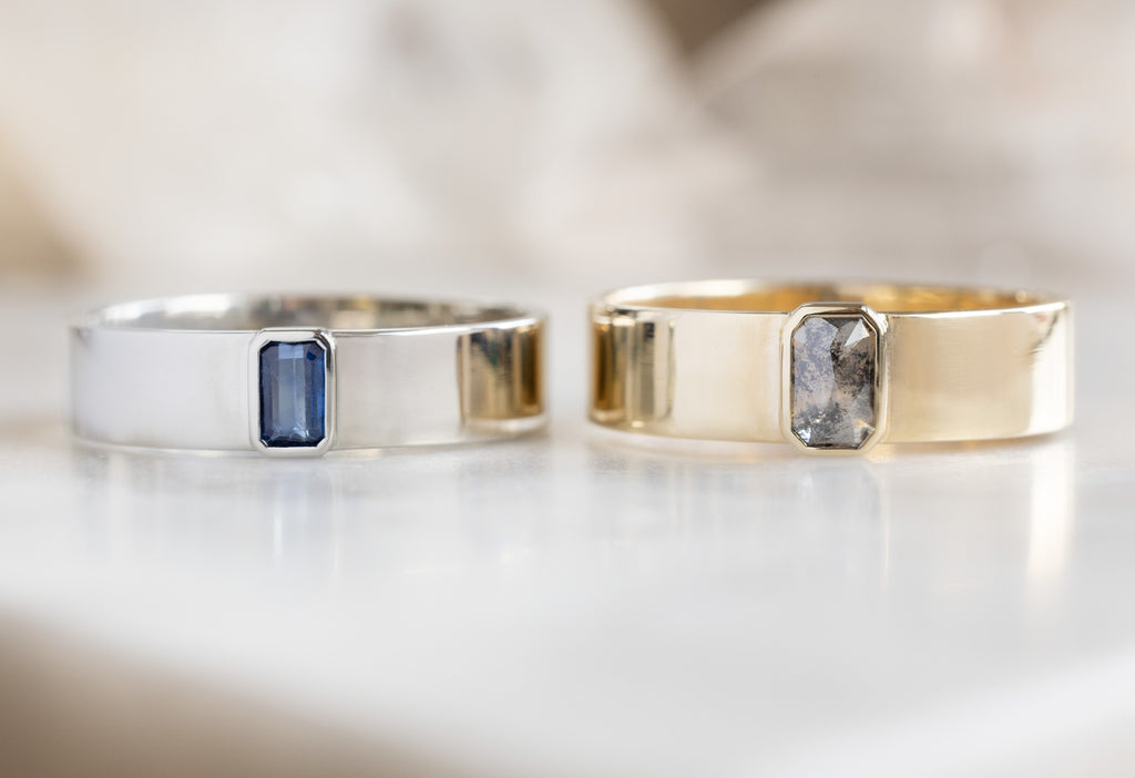 Sapphire and Salt and Pepper Diamond Cigar Bands