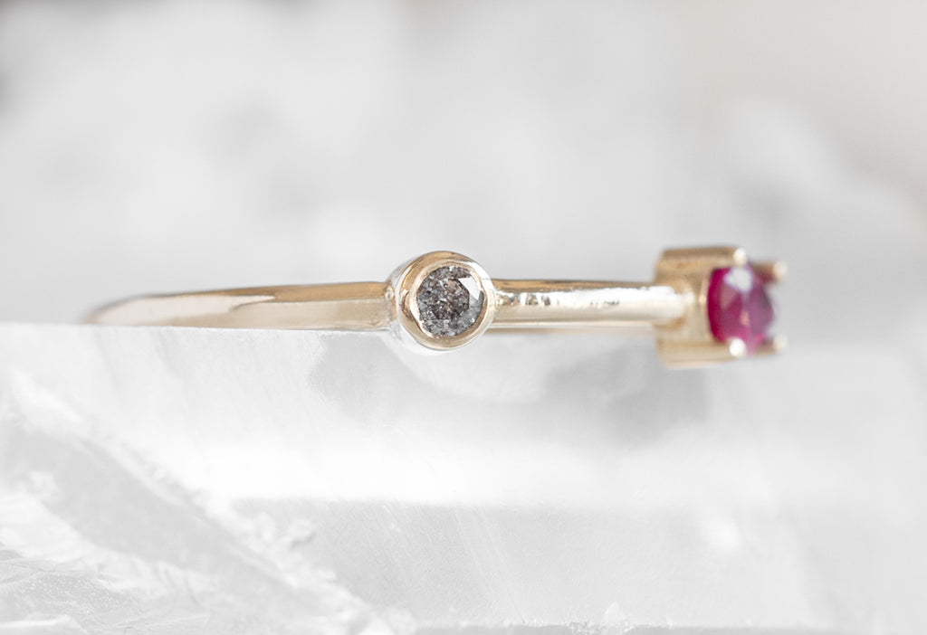 Ruby + Salt and Pepper Diamond Ring