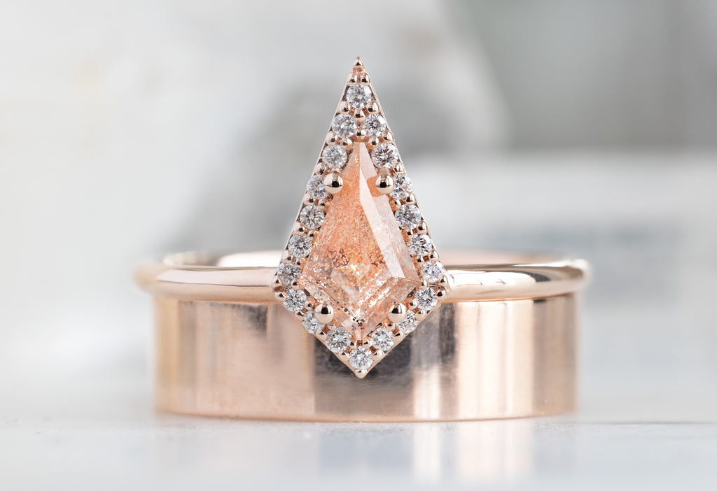 The Dahlia Ring with a Kite Shaped Sunstone with Stacking Band