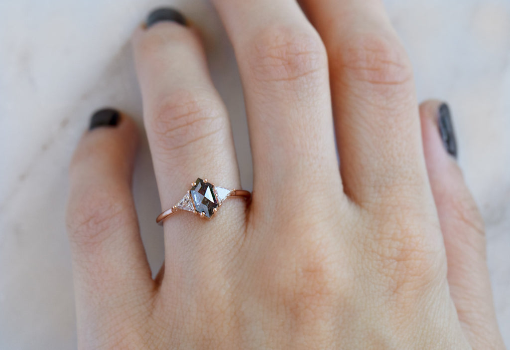 The Jade Ring with a Black Hexagon Diamond on Model