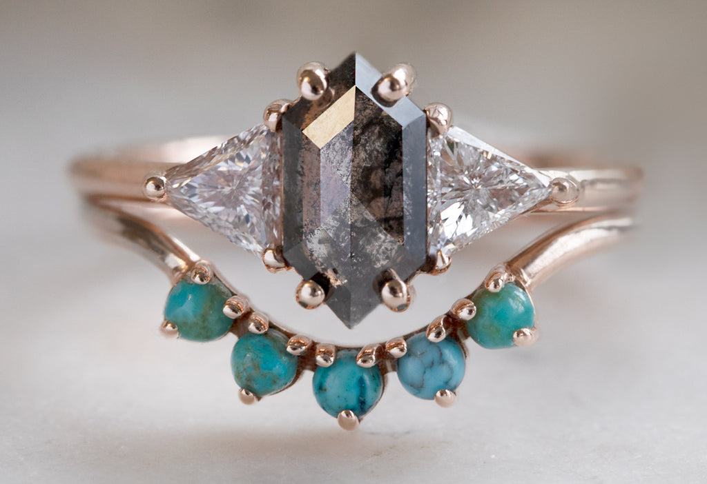 The Jade Ring with a Black Hexagon Diamond with Stacking Band