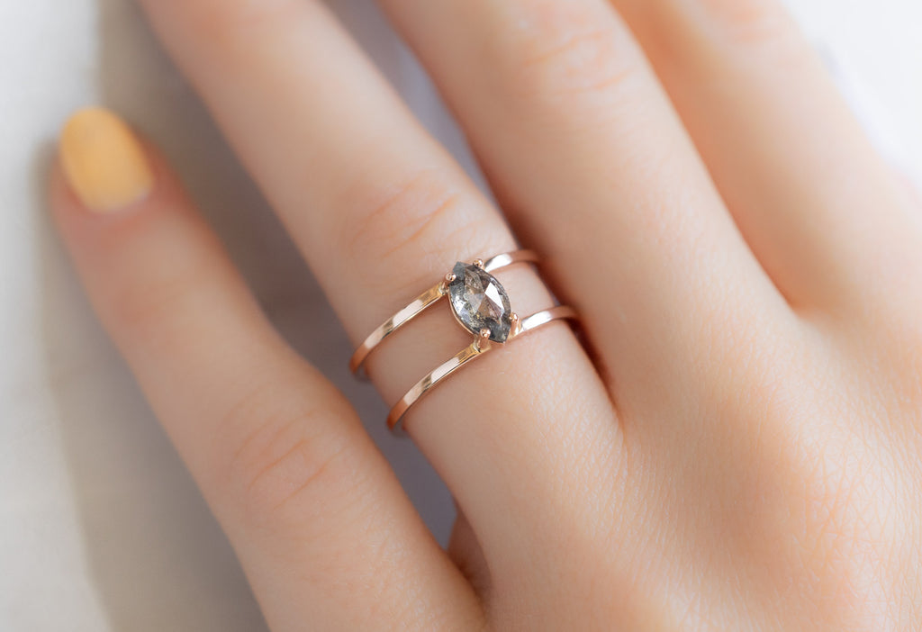 The Poppy Ring with a Marquise-Cut Salt and Pepper Diamond on Model