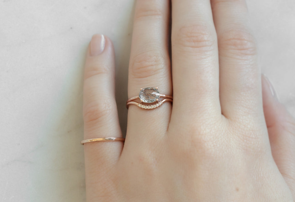 Tourmaline in Quartz Ring Stacked on Model-10k Rose Gold