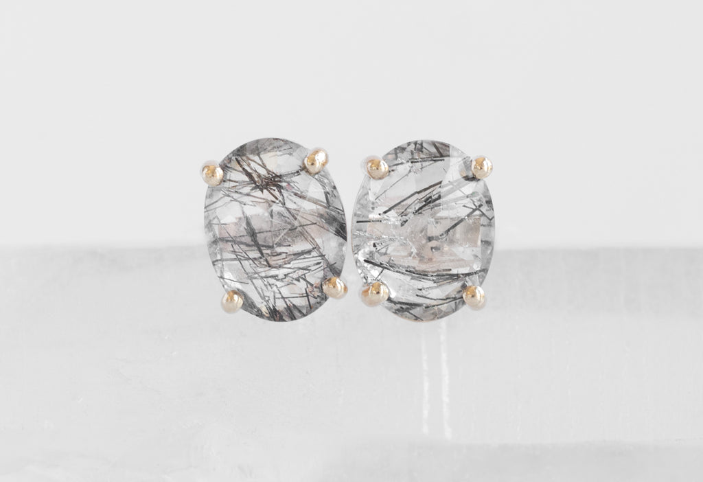 Tourmaline in Quartz Stud Earrings in Yellow Gold