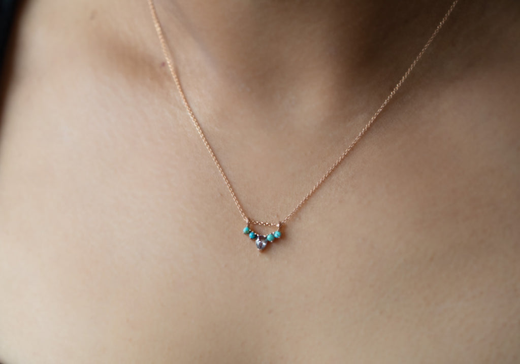 Turquoise + Diamond Sunburst Necklace on Model