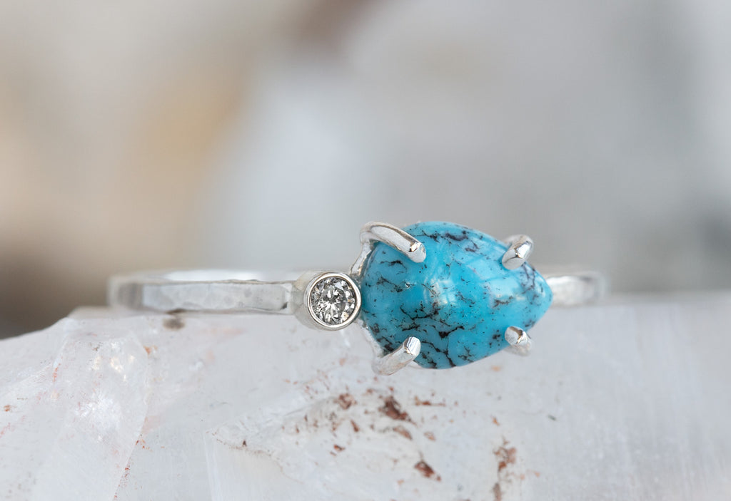 White Gold Asymmetrical Turquoise and Diamond Ring