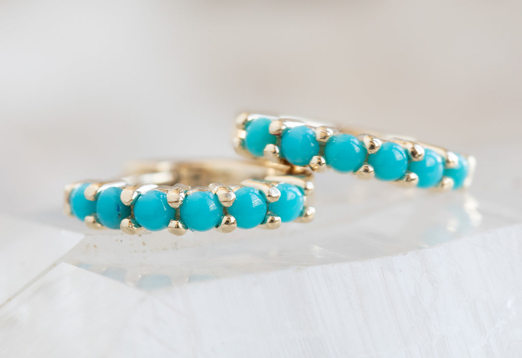 Yellow Gold Turquoise Huggie Hoop Earrings