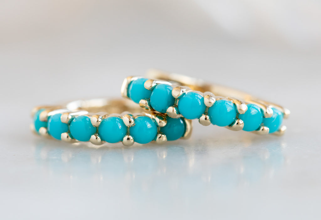 Yellow Gold Turquoise Huggie Hoop Earrings