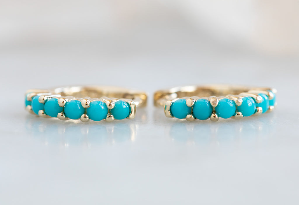 Yellow Gold Turquoise Huggie Hoop Earrings