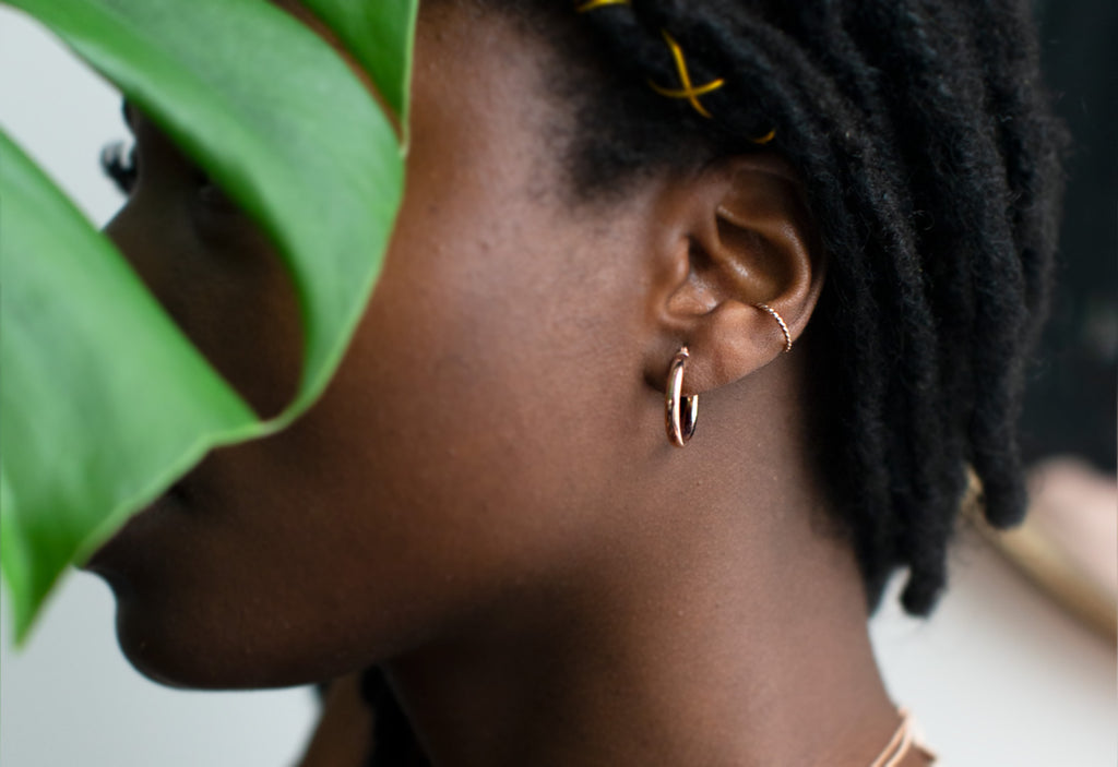 14k Gold Rope Ear Cuff on model