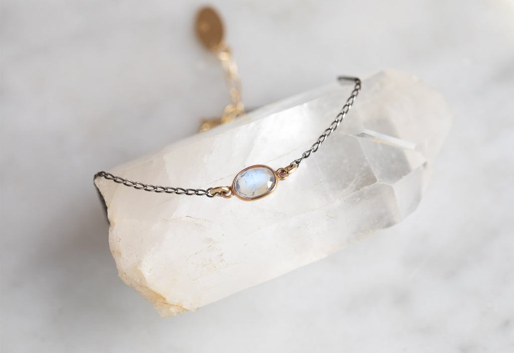 Rose Cut Moonstone Chain Bracelet