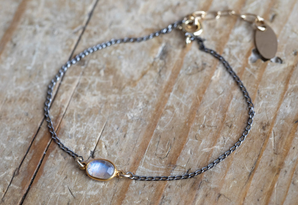 Rose Cut Moonstone Chain Bracelet