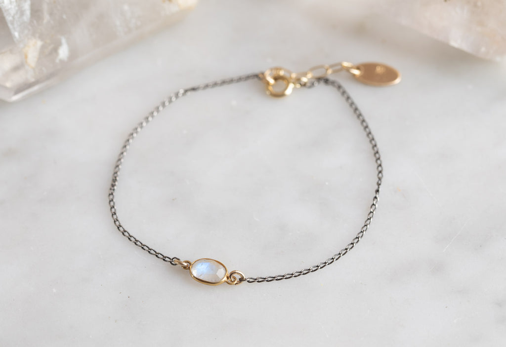 Rose Cut Moonstone Chain Bracelet