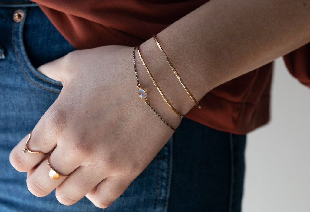 Rose Cut Moonstone Chain Bracelet