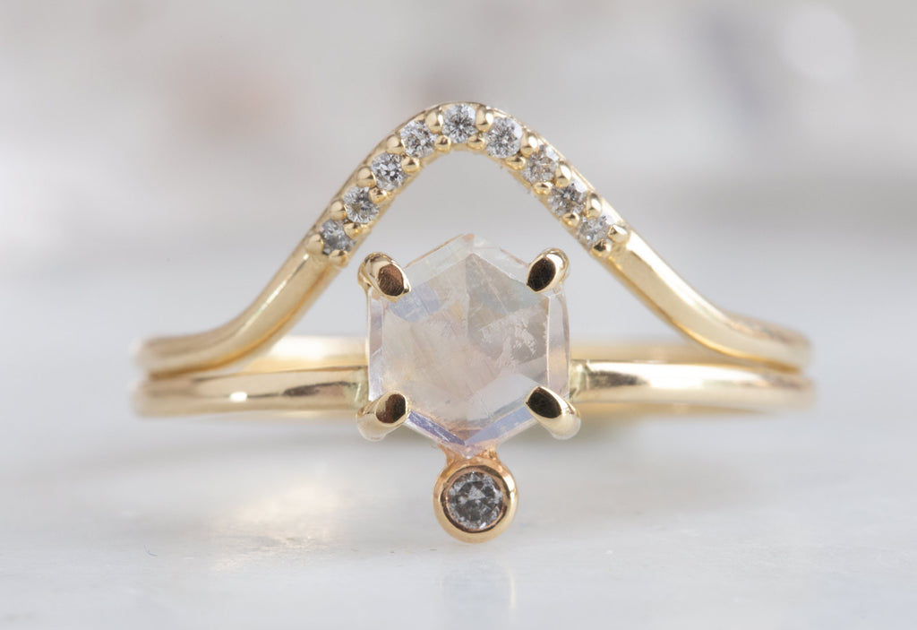 Hexagon Moonstone + Diamond Ring