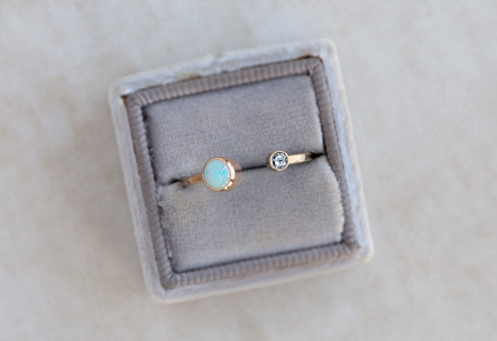 Open Cuff Diamond + Opal Ring