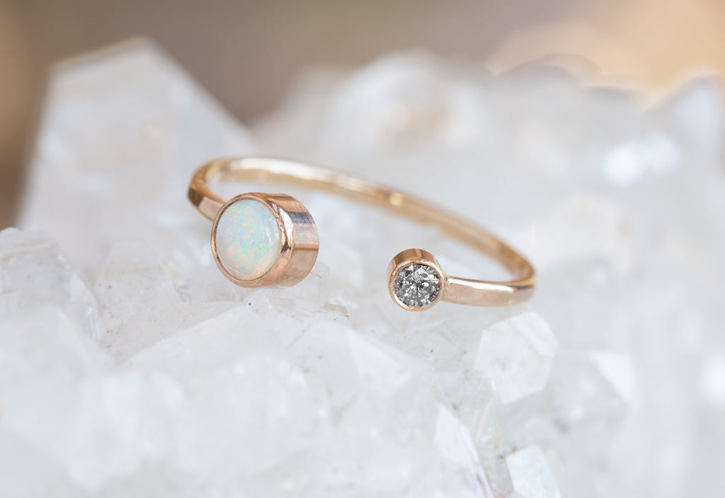 Open Cuff Diamond + Opal Ring