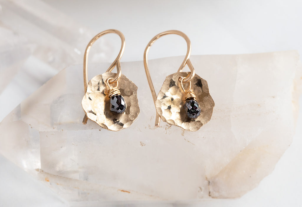 Black Diamond Petal Earrings on White Crystal